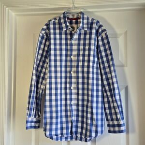 Mini Boden‎ Blue White Checkered Button Down Shirt Boy's Size 11-12 Cotton
